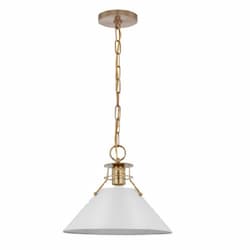 60W Phoenix Pendant, Medium, 120V, White/Burnished Brass