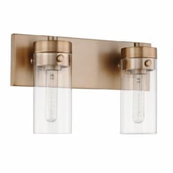 60W Intersection Vanity 2-Light, 120V, Burnished Brass/Clear Glass