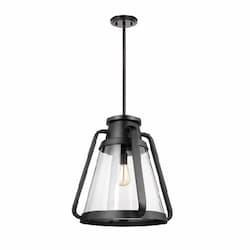 18-in 60W Everett Pendant, 120V, Black/Clear Glass