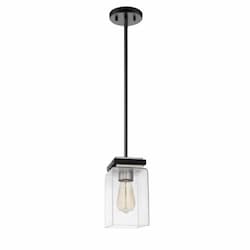 60W Crossroads Mini Pendant, 120V, Matte Black/Clear Glass