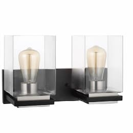 60W Crossroads Vanity 2-Light, 120V, Matte Black/Clear Glass