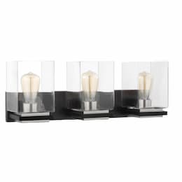 60W Crossroads Vanity 3-Light, 120V, Matte Black/Clear Glass