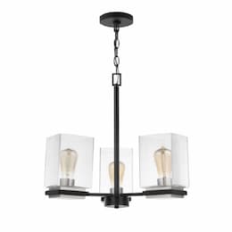 60W Crossroads Chandelier, 3-Light, 120V,Matte Black/Clear Glass