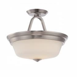 9.8W Calvin Semi-Flush Fixture, Satin White, 2-Light, Brushed Nickel