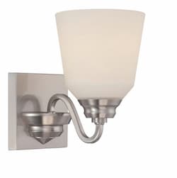 10W Calvin Vanity Light Fixture, Satin White, 1-Light, Brushed Nickel