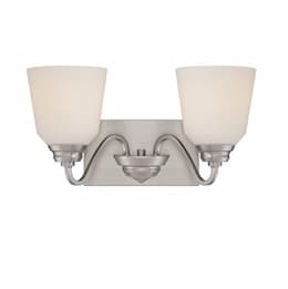 21W Calvin Vanity Light Fixture, Satin White, 2-Light, Brushed Nickel