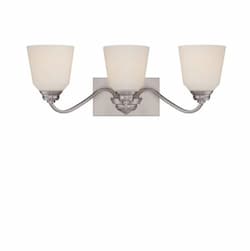 30W Calvin Vanity Light Fixture, Satin White, 3-Light, Brushed Nickel