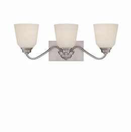 30W Calvin Vanity Light Fixture, Satin White, 3-Light, Brushed Nickel