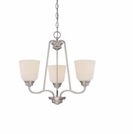 29.4W Calvin Chandelier Light, Satin White, 3-Light, Brushed Nickel