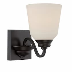 10W Calvin Vanity Light Fixture, Satin White, 1-Light, Mahogany Bronze