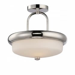 18W Dylan Semi-Flush Light, Etched Opal, Polished Nickel