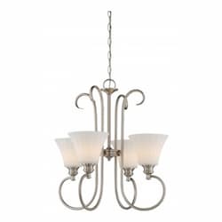 4-Light LED Tess Chandelier Fixture, Brushed Nickel, Frosted Fluted Glass