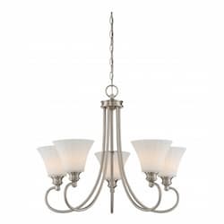 5-Light LED Tess Chandelier Fixture, Brushed Nickel, Frosted Fluted Glass