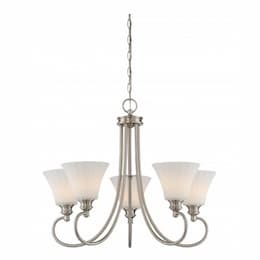5-Light LED Tess Chandelier Fixture, Brushed Nickel, Frosted Fluted Glass