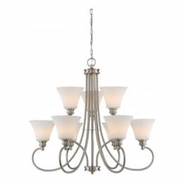 LED 9-Light Tess 2-Tier Chandelier, Brushed Nickel, Frosted Fluted Glass