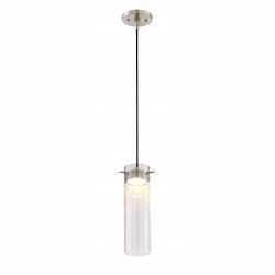 Nuvo LED Pulse Mini Pendant Light Fixture, Brushed Nickel, Clear Seeded Glass