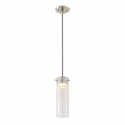 LED Pulse Mini Pendant Light Fixture, Brushed Nickel, Clear Crackle Glass