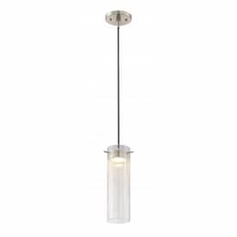 LED Pulse Mini Pendant Light Fixture, Brushed Nickel, Clear Crackle Glass