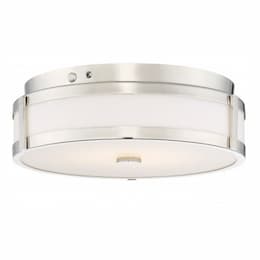 LED Flush Mount Emergency EMR Light Fixture, Polished Nickel, White Acrylic