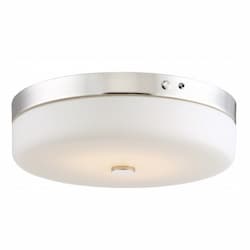 LED Flush Mount Emergency EMR Light Fixture, Polished Nickel, White Glass