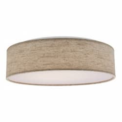 LED Flush Mount Fabric Drum Light Fixture, Beige Fabric, White Acrylic