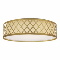 LED Flush Mount Filigree Light Fixture, Natural Brass, White Acrylic