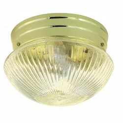 8" LED Flush Mount Light, Polished Brass, Small Clear Ribbed Mushroom Shade