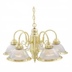 22" Chandelier Lights, Clear Ribbed Shade, Polished Brass