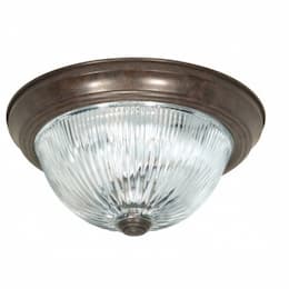 11" Flush Mount Light, Clear Ribbed Glass, Old Bronze