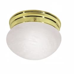 8" LED Flush Mount Lights, Alabaster Mushroom Glass Shade, Polished Brass