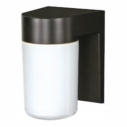 Utility Outdoor Wall Light, Black, White Glass Cylinder