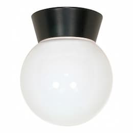 Utility Outdoor Ceiling Light, Black, White Glass Globe