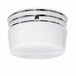 8in Flush Mount Fixture, Medium White Drum, 2-light, Polished Chrome