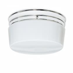 10in Flush Mount Fixture, Large White Drum, 2-light, Polished Chrome