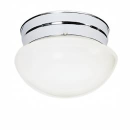 8in Flush Mount Fixture, Small White Mushroom, 1-light, Polished Chrome