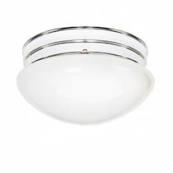 10in Flush Mount Fixture, Medium White Mushroom, 2-light, Polished Chrome