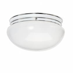 12in Flush Mount Fixture, Large White Mushroom, 2-light, Polished Chrome