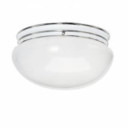 12in Flush Mount Fixture, Large White Mushroom, 2-light, Polished Chrome