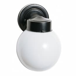 6" Porch Porch Wall Light Fixture, Black, White Glass Globe