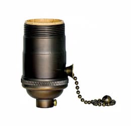 660W On-off Pull Chain Socket, 250V, Uno Thread, Dark Antique Brass