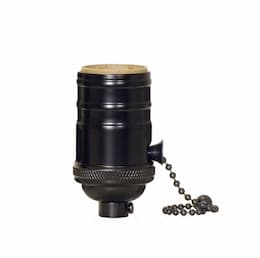 660W On-off Pull Chain Socket, 4pc stamped solid brass, 250V, Black