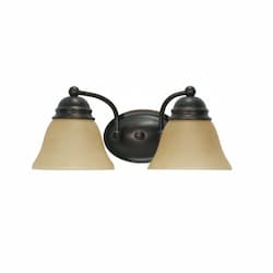 100W Empire LED Vanity w/ Champagne Linen Washed Glass, 2 Light, Mahogany Bronze