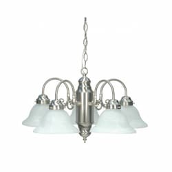 60W Chandelier w/ Alabaster Glass, 5 Lights, Brushed Nickel