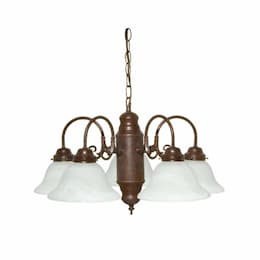 60W Chandelier w/ Alabaster Glass, 5 Lights, Old Bronze