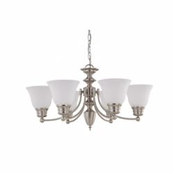 60W Empire Series Chandelier w/ Frosted White Glass, 6 Lights, Brushed Nickel
