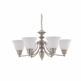 60W Empire Series Chandelier w/ Frosted White Glass, 6 Lights, Brushed Nickel