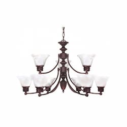 60W Empire Series Chandelier w/ Alabaster Glass, 2 Tier, 9 Lights, Old Bronze