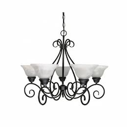 60W Castillo Series Chandelier w/ Alabaster Glass, 5 Lights, Arm Up, Textured Black