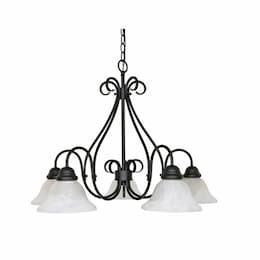 60W Castillo Series Chandelier w/ Alabaster Glass, 5 Lights, Arm Down, Textured Black