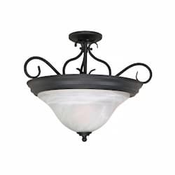 60W Castillo Series Semi Flush Ceiling Light w/ Alabaster Swirl Glass, Flat Black